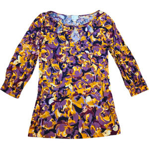 Anthropologie Floral Tencel Wool Top S 3/4 Sleeve Postmark Boho Blouse